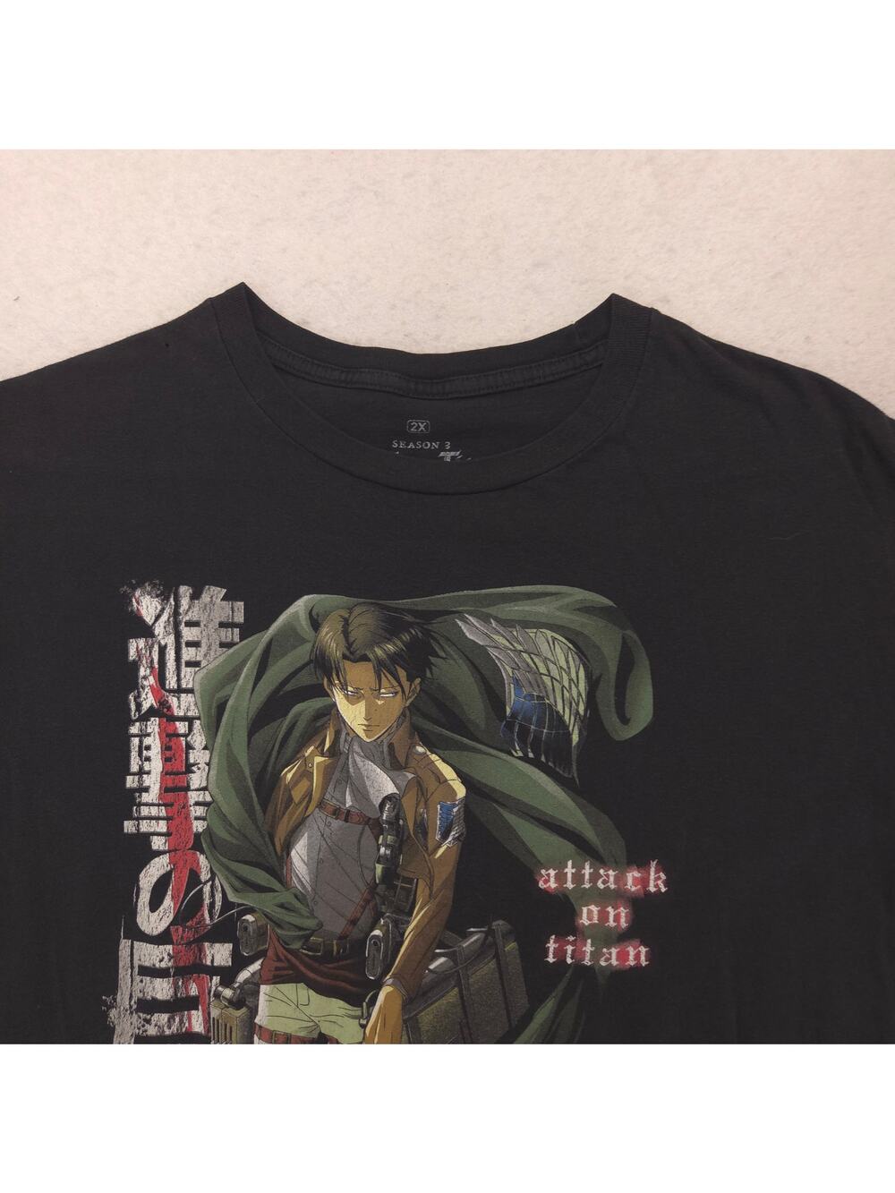 Attack on Titan Casual Short Sleeve Graphic Crew Neck Shirt Mens Size 2XL Black